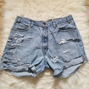 Levis Cut Off Distressed Blue Denim Shorts 36